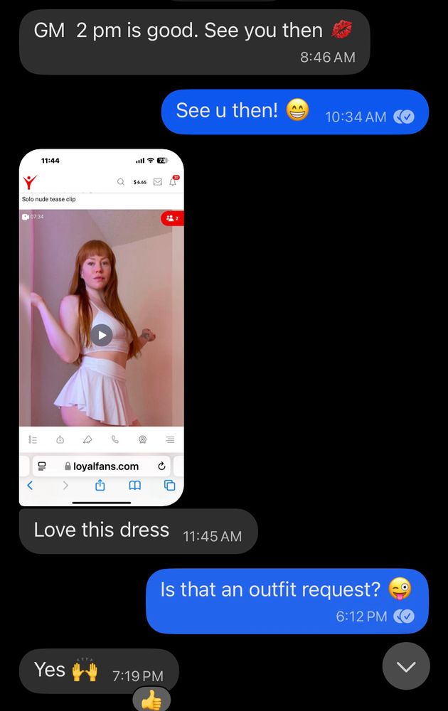 Text exchange requesting outfit with picture