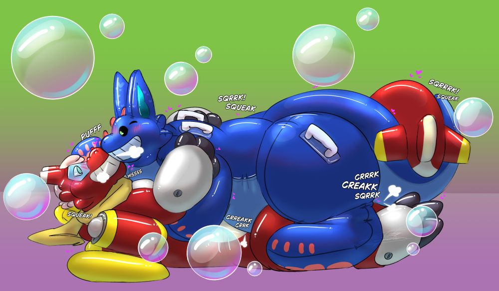 Grim and Strato as pooltoys snuggling, pressing on each other and puffkissing while bubbles fly around the place tails coiling together