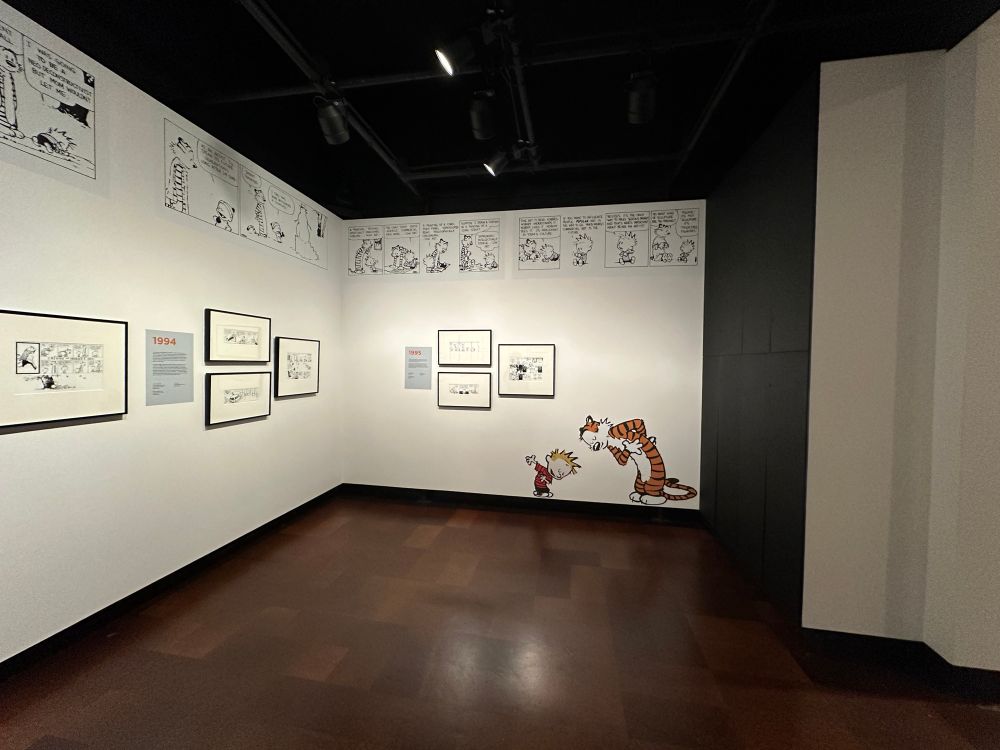 Exhibit gallery with Calvin and Hobbes art. 