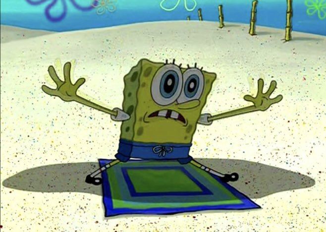 SpongeBob holding his hands out frantically 
