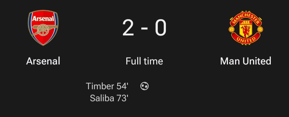 Scoreline of Arsenal vs Manchester United 
2 - 0