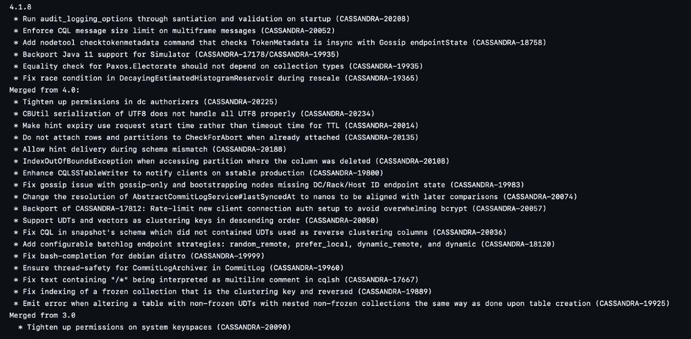 Apache Cassandra 4.1.8 changelog