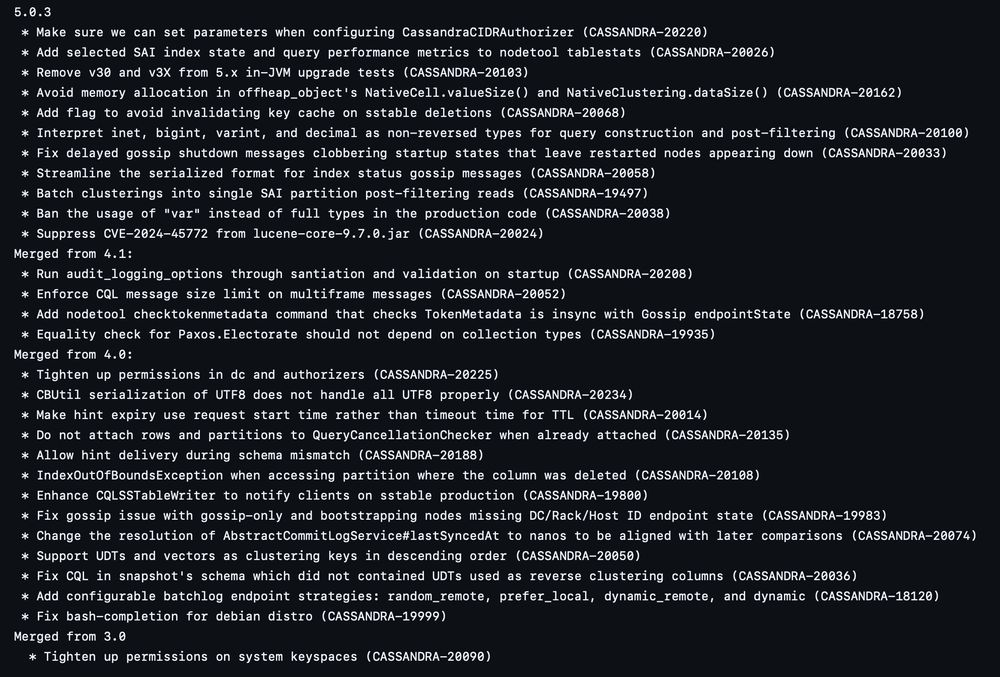 Apache Cassandra 5.0.3 changelog