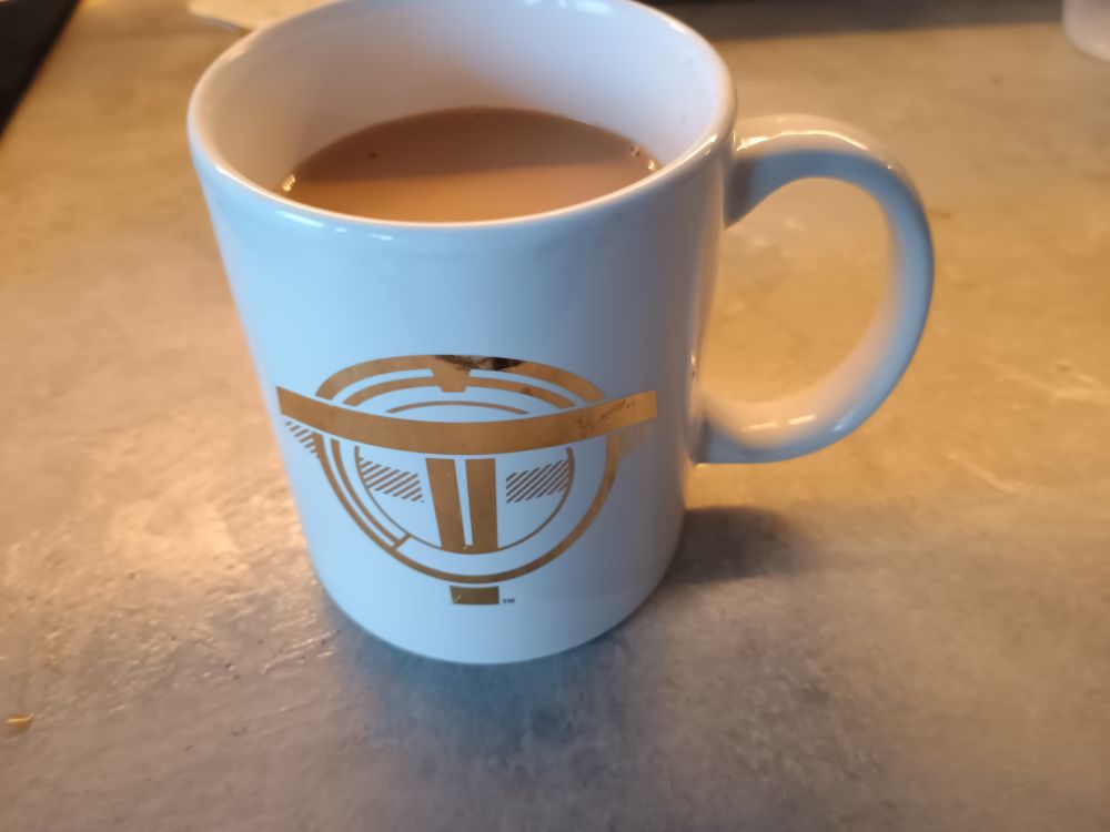 Transtar mug from Prey (2017) it's got some mid coffee + milk in it because my milk foamer is broken and I can't make a cappuccino 