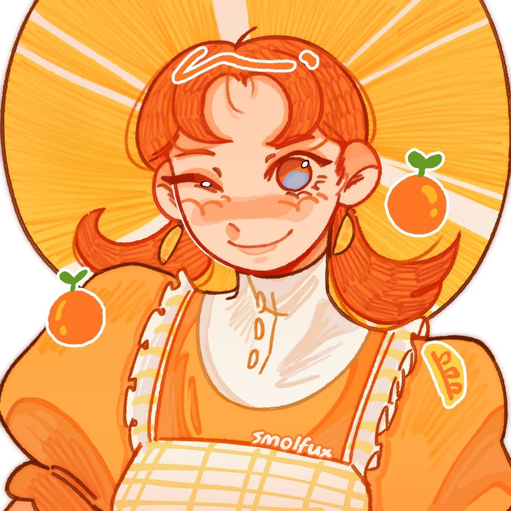 ah orange themed witch character! she has orange hair and wears a big yellow hat

character belongs to @_eclrr_ on twitter