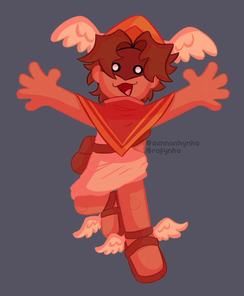 A full-body drawing of Hermes, the Messenger God of Greek mythology. Design interpretation by TheosGravy based on Epic the Musical.

Hermes appears to be levitating, with one leg bent while the other is extended. He has his arms open and raised as if in a greeting or embrace. He looks directly at the viewer with cartoonish, white eyes. His mouth is open in a smile.