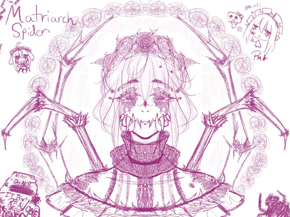 Gentle looking freak with many eyes and teeth, a monster girl with a hint of spider characteristics is staring at you. 