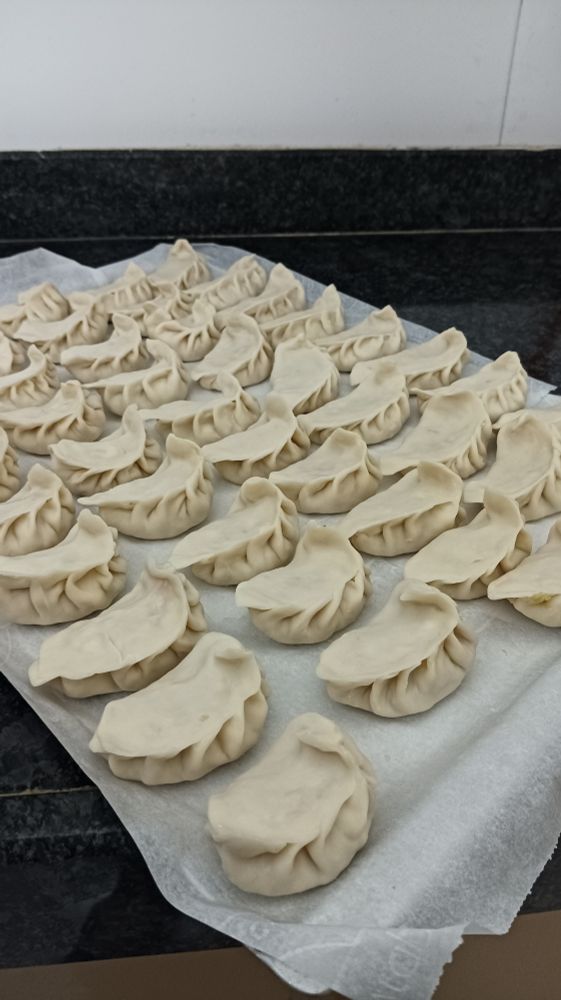 This is a tray full of dumplings photographed few days back, when I made a large batch of them. The photograph was taken just before they were put in the freezer. 