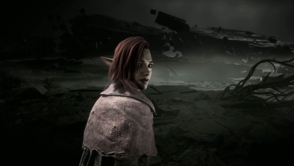 Mallory in the Fade, looking back over their shoulder.