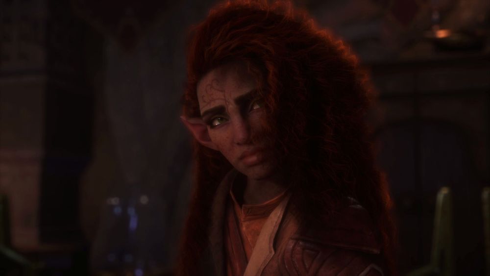 Sunny looking offscreen with a sad expression.