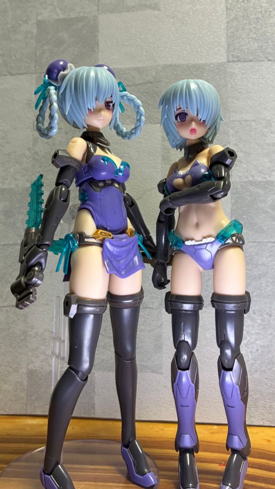 左がチーパオフレズ（顔はビキニフレズのキリッと顔）
右がビキニアーマーフレズ（顔はパオフレのグルグル目）