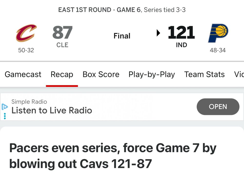 Pacers blew out the Cavaliers in Game 6 in 2018 by 34