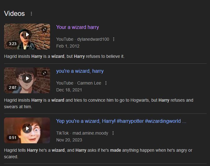Multiple youtube videos with very similar descriptions, from google search.
"Your a wizard harry" video by dylanedward100, with the description Hagrid insists Harry is a wizard, but Harry refuses to believe it."

