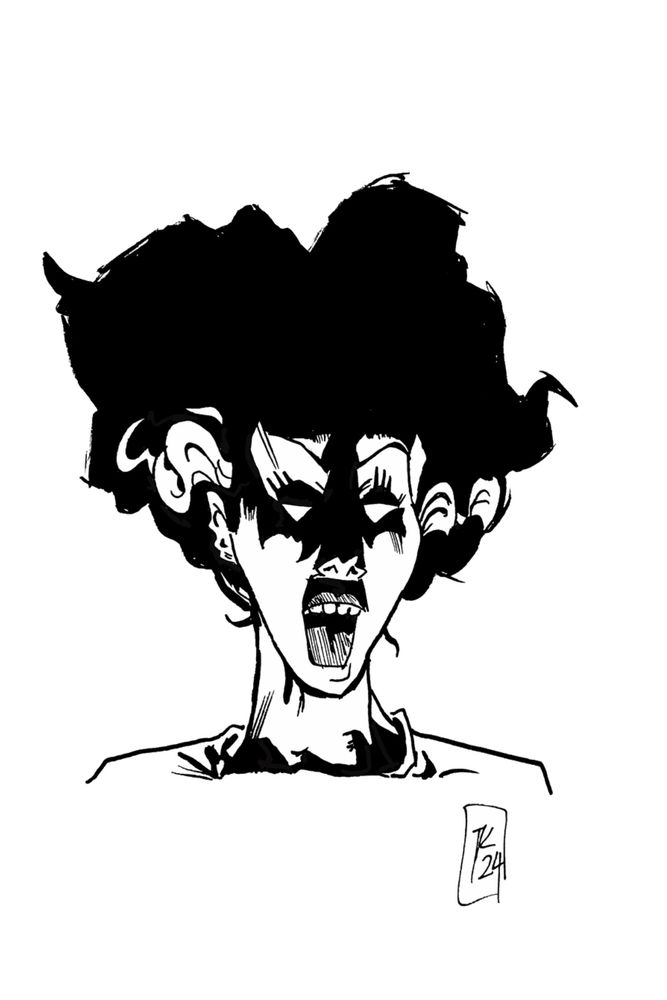 A black and white illustration of the classic #UniversalMonsters Bride of Frankenstein, uplift and screeching. #UniversalHorror