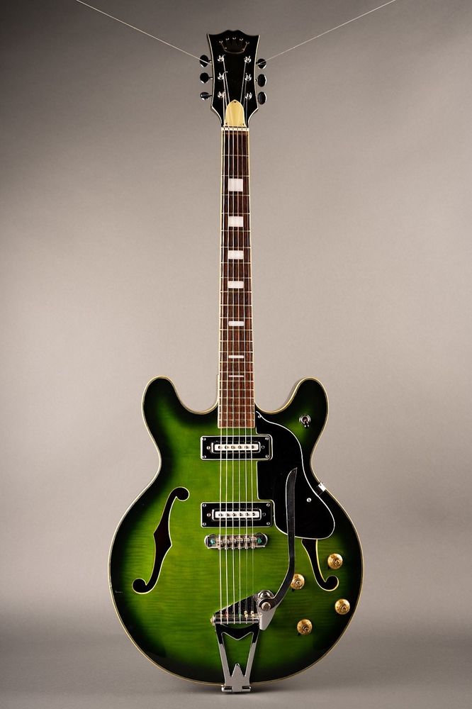 Late 60's Teisco hollow body guitar with green burst finish