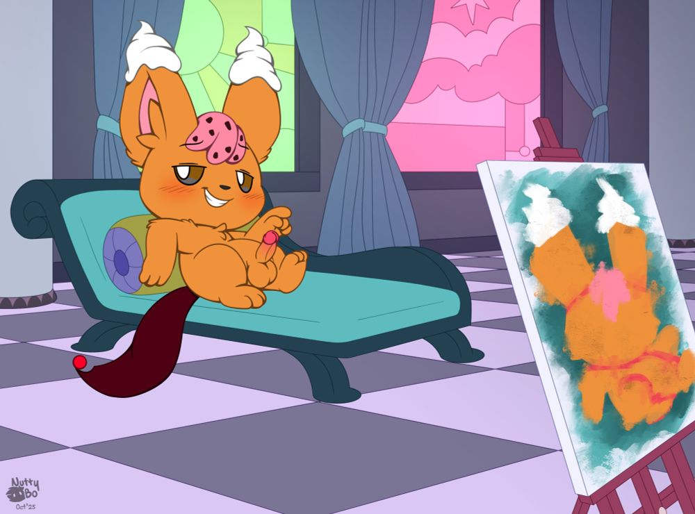 (erect alt) lesley the minccino posing for a painted portrait