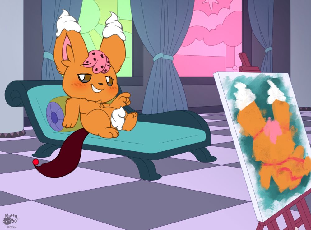 (whipped cream alt) lesley the minccino posing for a painted portrait