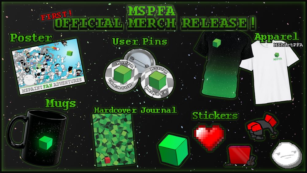 A collection of various merch items that can be found on the store