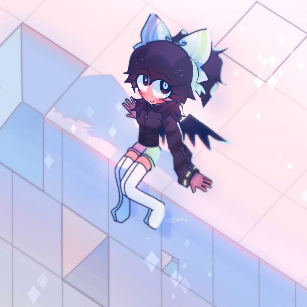 image. dawn in a cube world, looking upwards