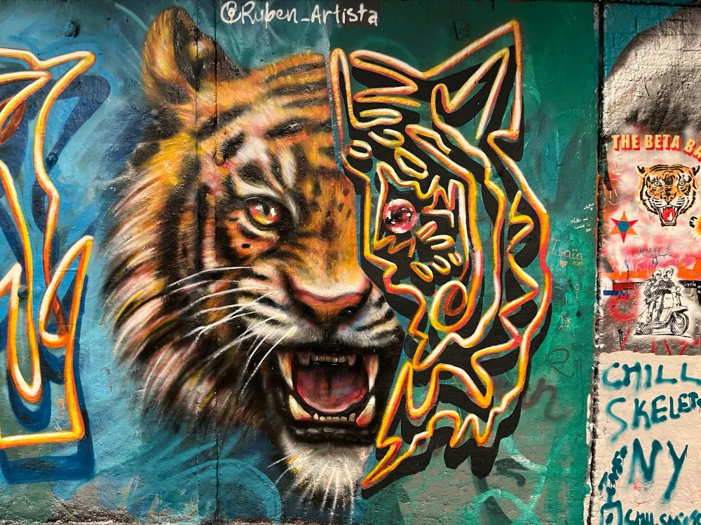 Stylised graffiti of a tiger, including drop shadow. 