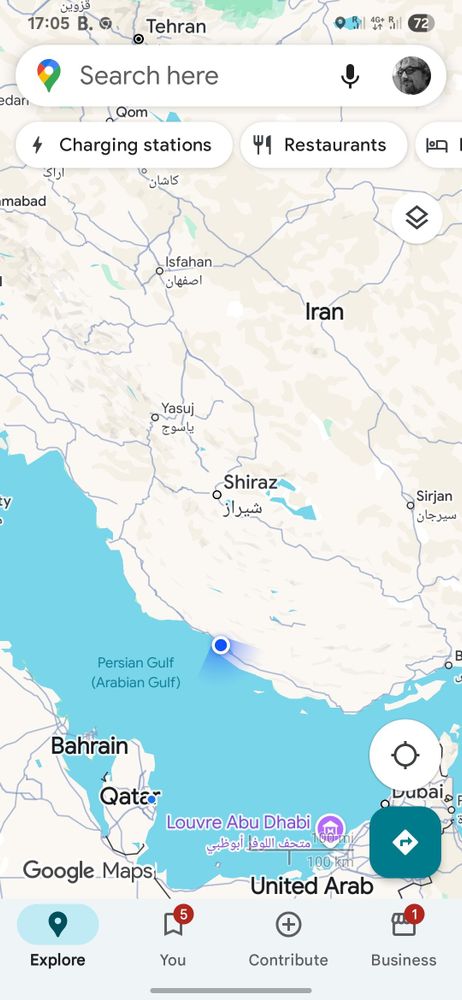 map showing spoofed location on Iran