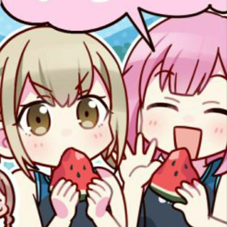 Kohane and Emu eating a piece of watermelon in a pjsk 4koma