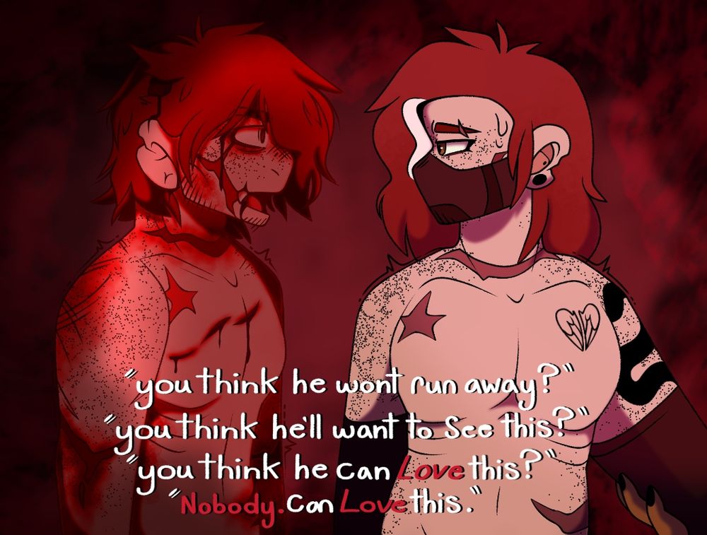 Some Viper lore: he has a very hard time with his body image, and oftentimes can't (or won't) have long intimate relationships because of that and his overall Trauma from the past.