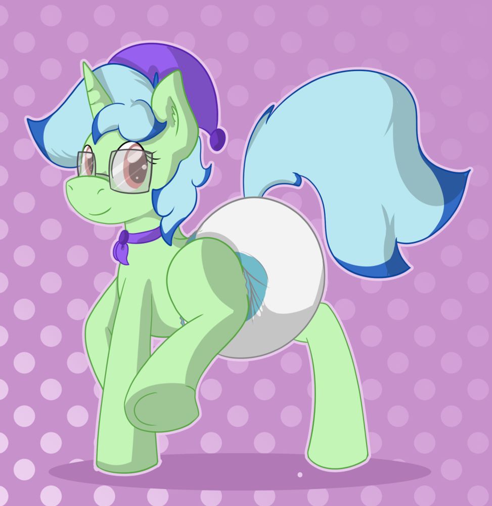 A unicorn pony showing her diaper