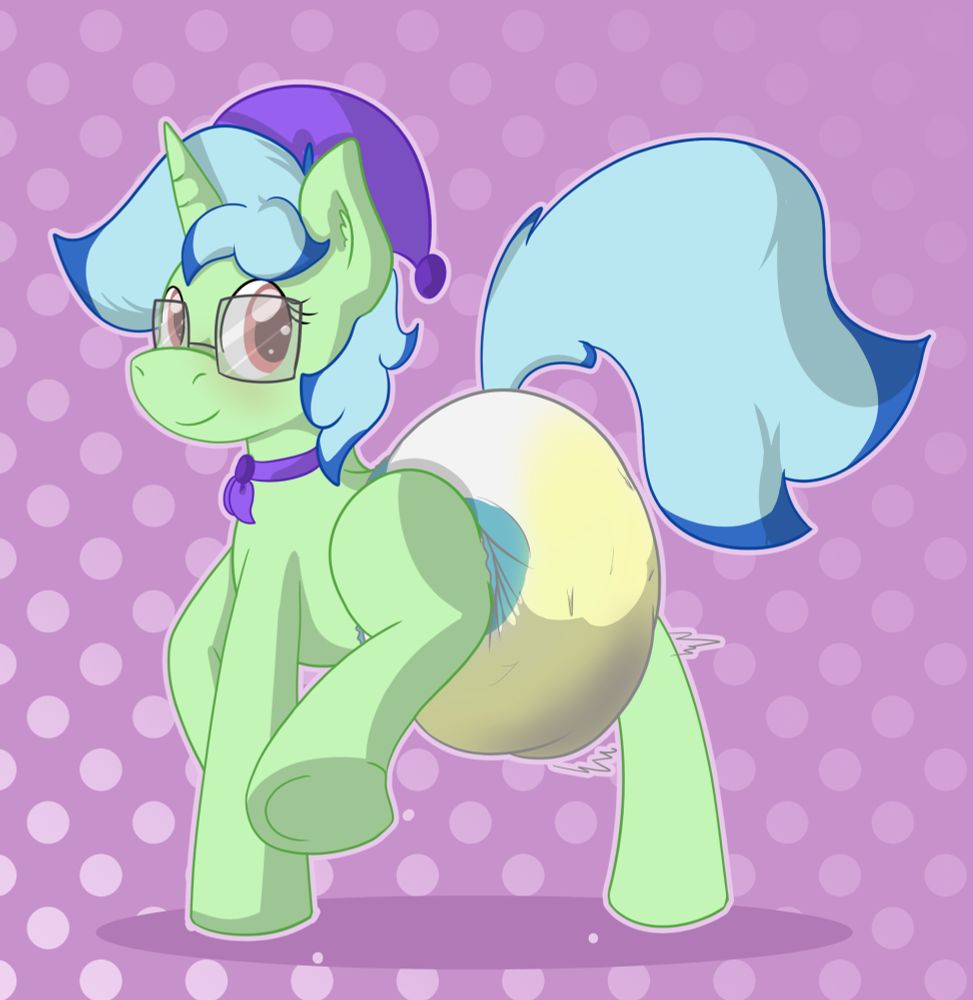 A unicorn pony showing her messy diaper