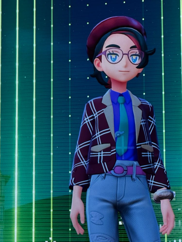 another view of the starry eyed trainer and her cool blazer and red beret 