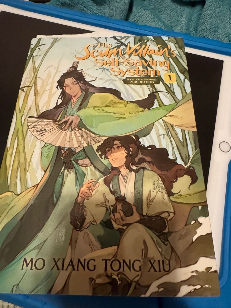 photo of scum villain at a weird angle sitting on top of a tablet for some reason 