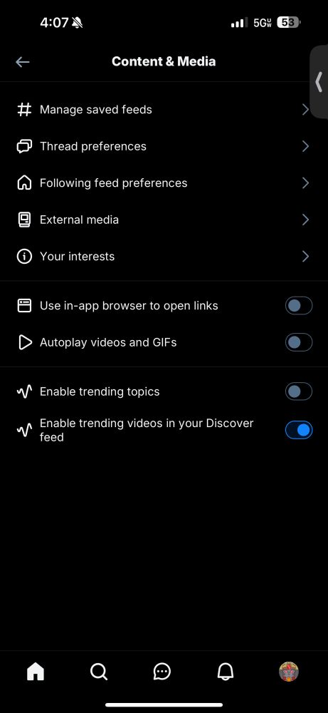screenshot of the content and media settings. the auto play videos and gifs option  is turned off. 