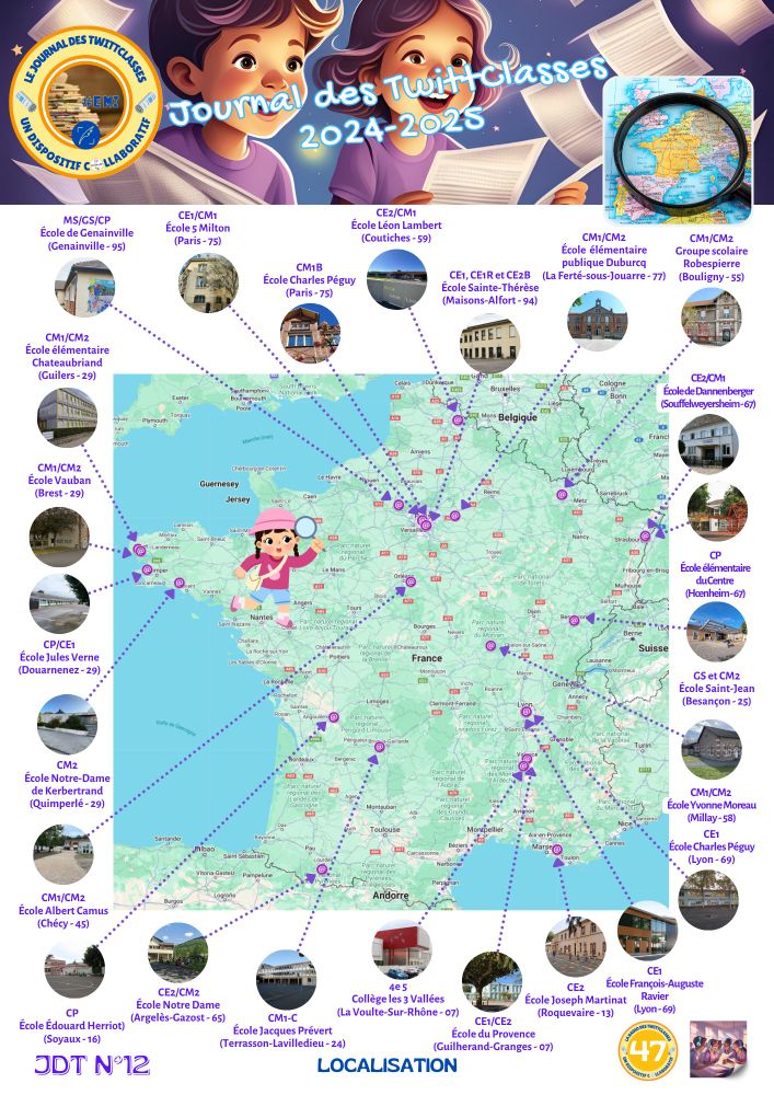 Découvrez la carte des classes francophones de France qui ont participé à ce 12e numéro du Journal des TwittClasses.