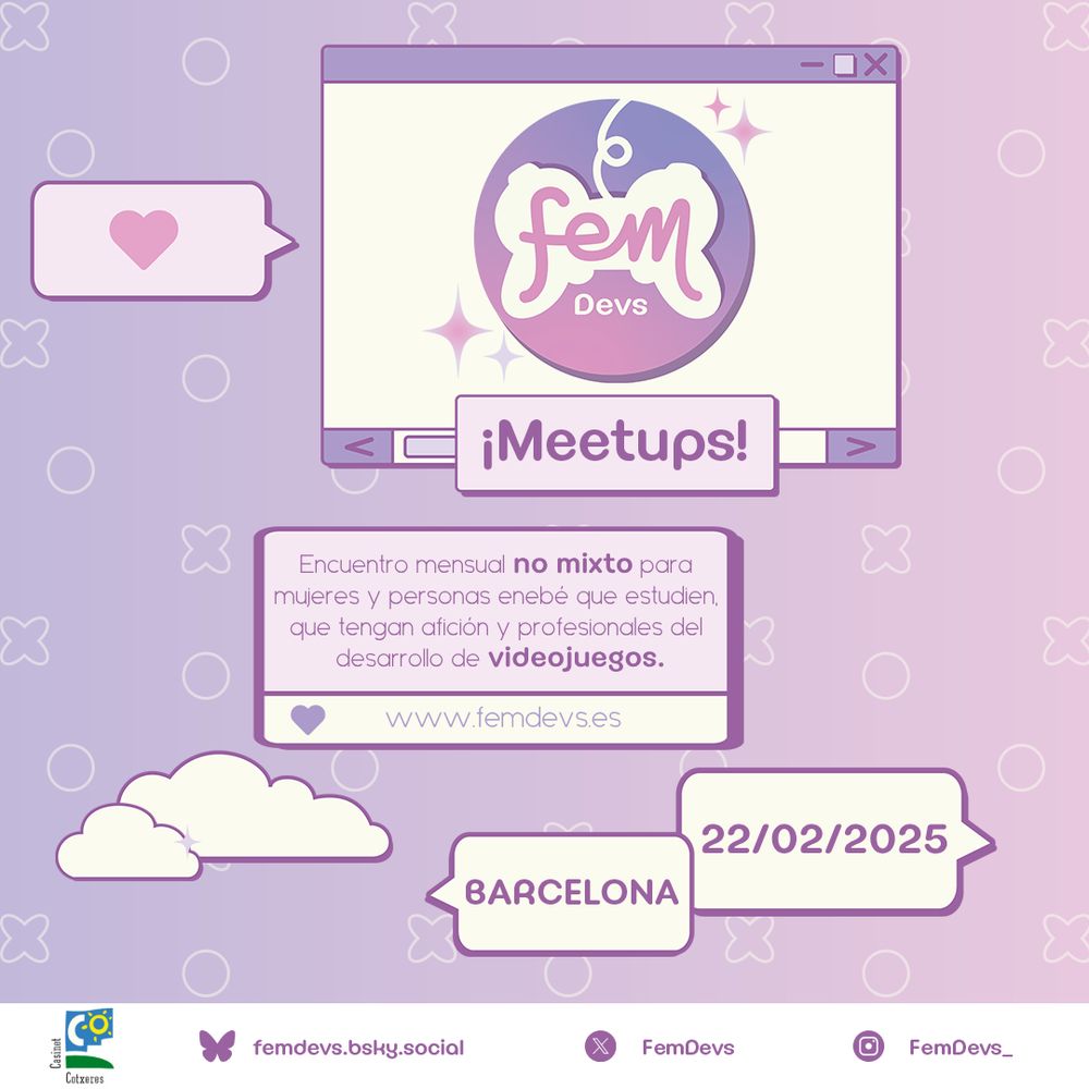 Cartel para la meetup de Femdevs en Barcelona, el 22/02/2025.