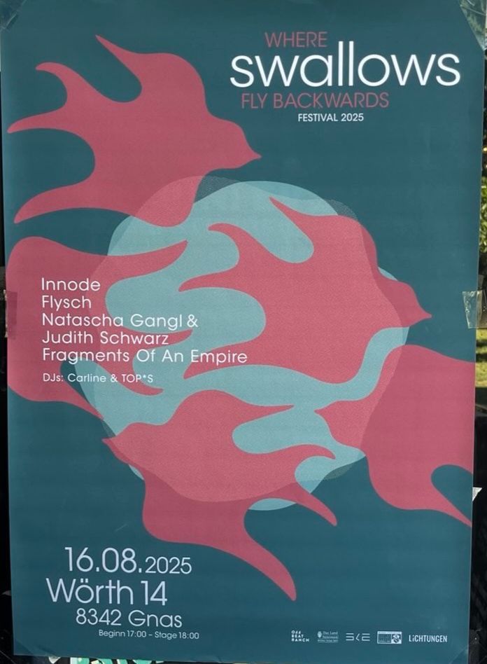 Plakat des Musik- und Literatur-Festivals Swallows in Wörth bei Gnas (Steiermark).