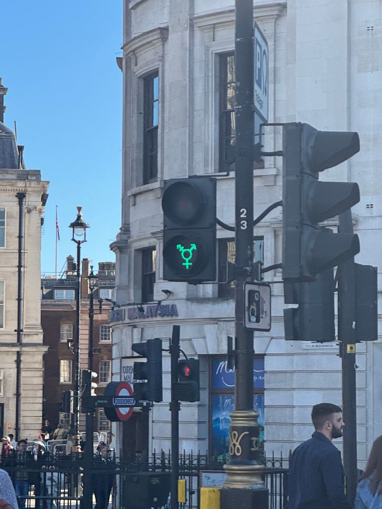 Pedestrian crossing light that is a trans symbol