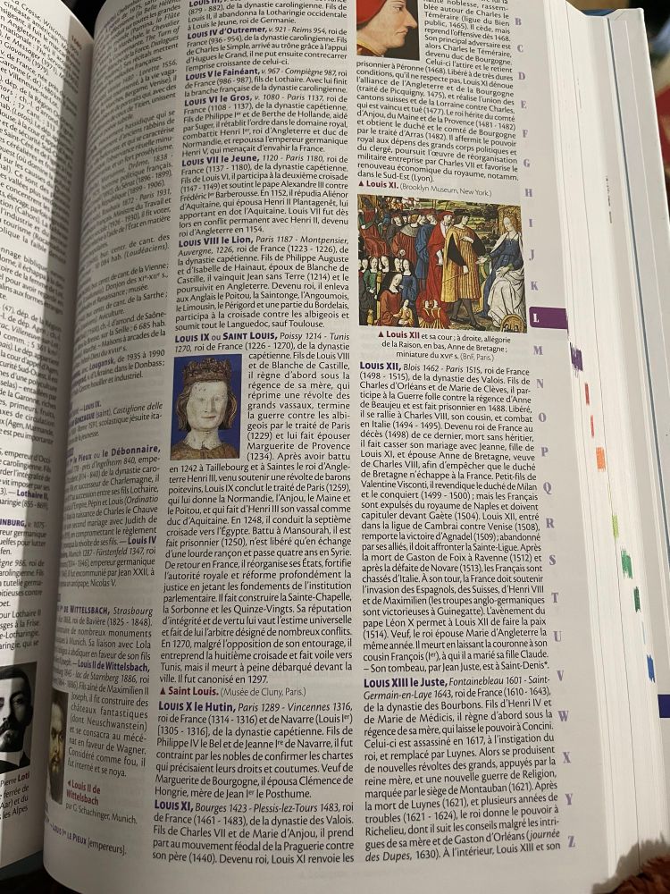 Photo d’une page du dictionnaire. Le début des Louis. 