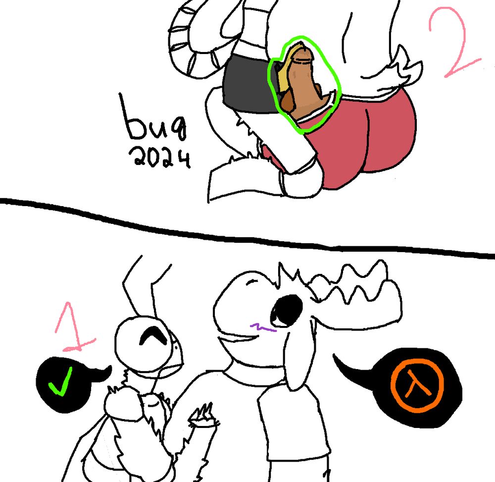 a damselfly and a moose sona, beginning a chat about half life whilst in frottage - this time without underwear