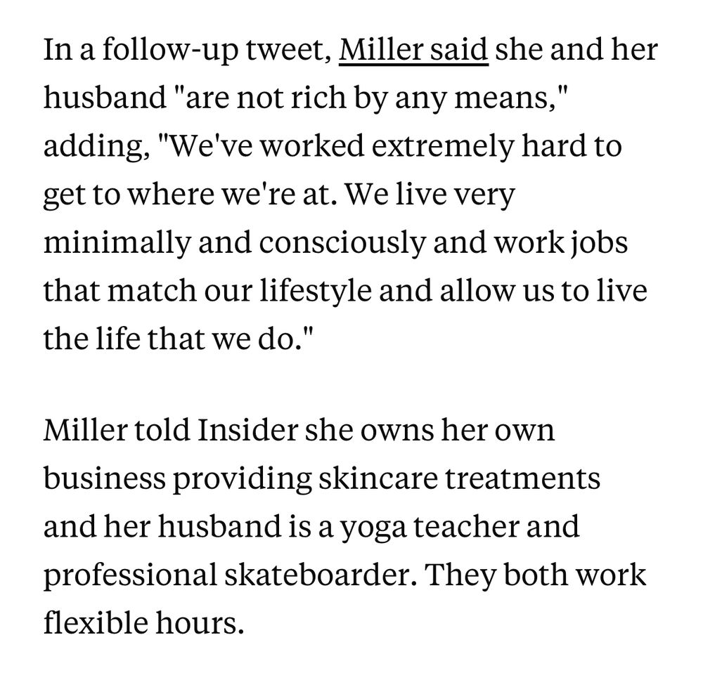 In a follow-up tweet, Miller said she and her husband 