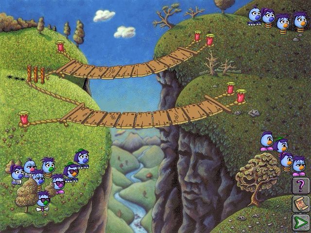 Screenshot of kids PC game Zoombinis: the Logical Journey. This bit’s called “Allergic Cliffs” and I literally just sneezed while typing “allergic”