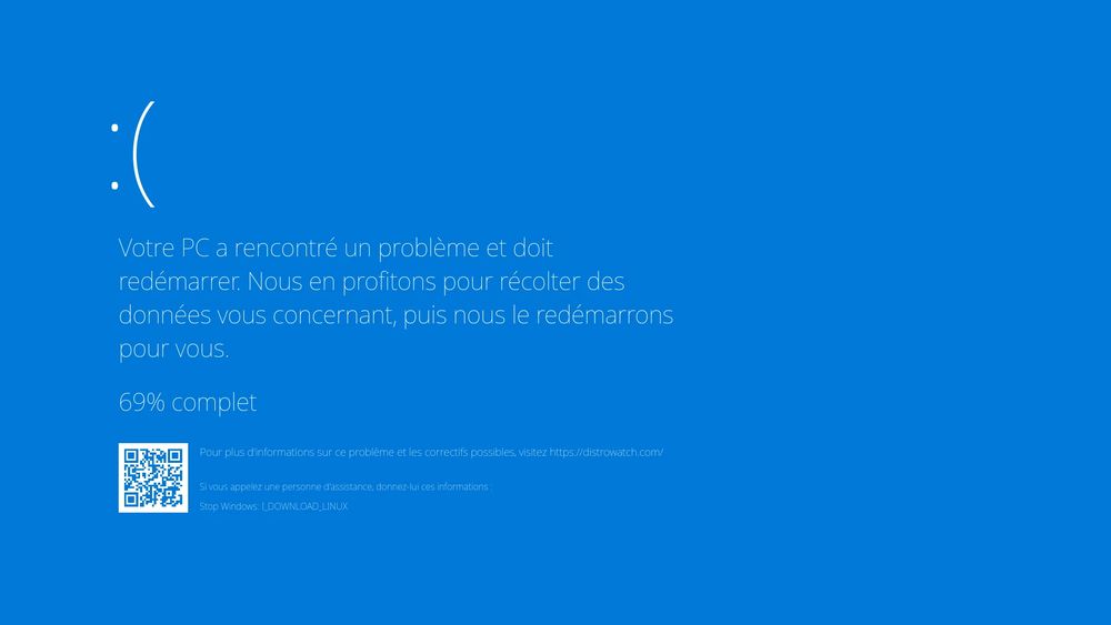 FR 🇫🇷
Votre PC a rencontré un problème et doit redémarrer. Nous en profitons pour récolter des données vous concernant, puis nous le redémarrons pour vous.
