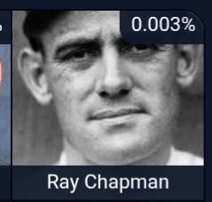 An Immaculate Grid square featuring Ray Chapman's portrait and a rarity score of 0.003%