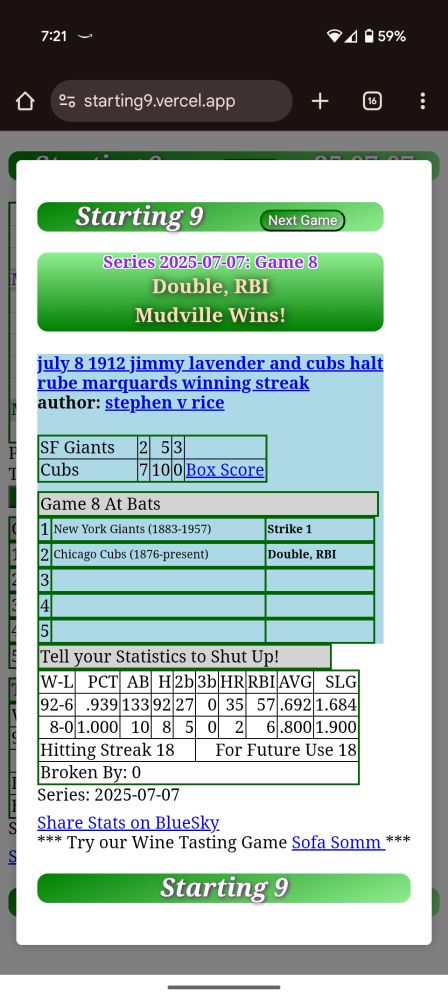 The Starting 9 game interface