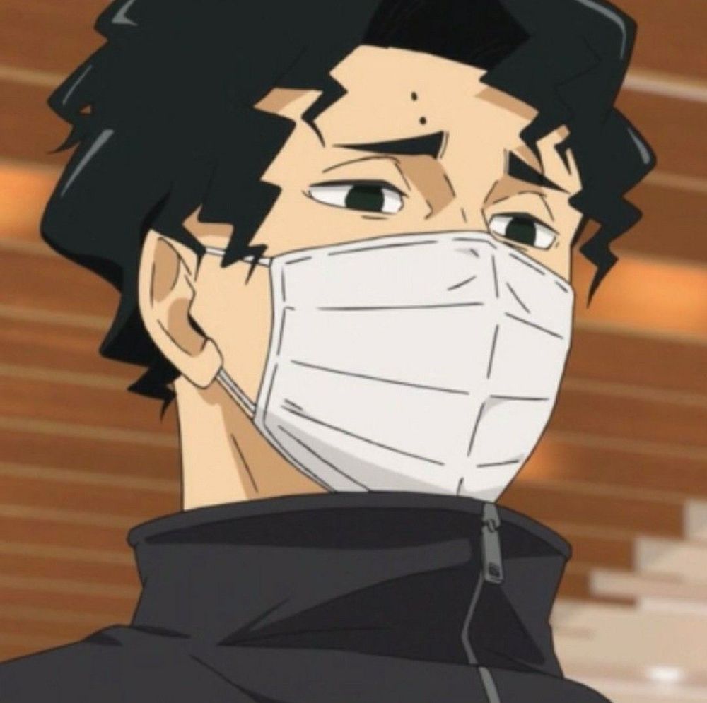Sakusa Kiyoomi from Haikyuu looking derisively at the viewer with a white surgical mask on.