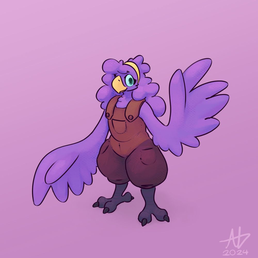A drawing of Chorie (purple bird)