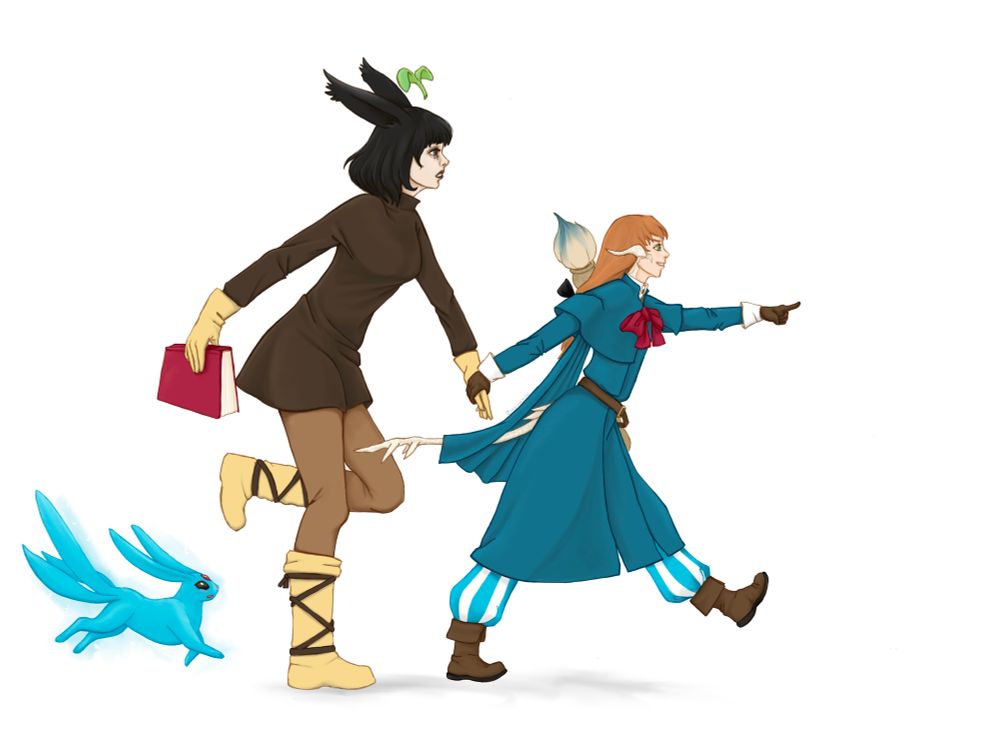 FFXIV Aura girl taking viera sprout on an adventure