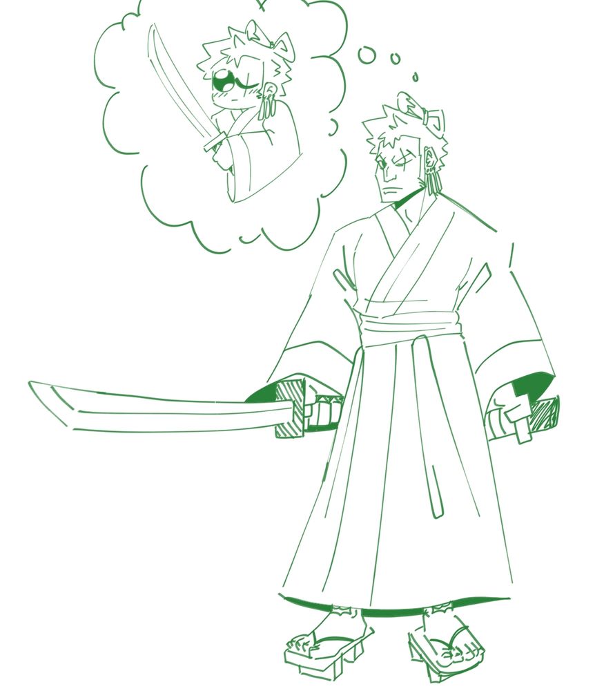 Zoro as Samurai Jack. He is in autism with his cosplay