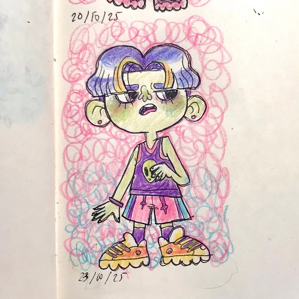 A drawing of a teen made with marker and colored pencils 