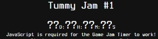The timer when it's still loading, showing its initial values of “??d:??h:??m:??s”, but also showns a message below the timer telling the visitor that JavaScript is required for the timer to be functional.