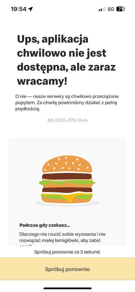 Emergency screen of the #McD app displaying offline status